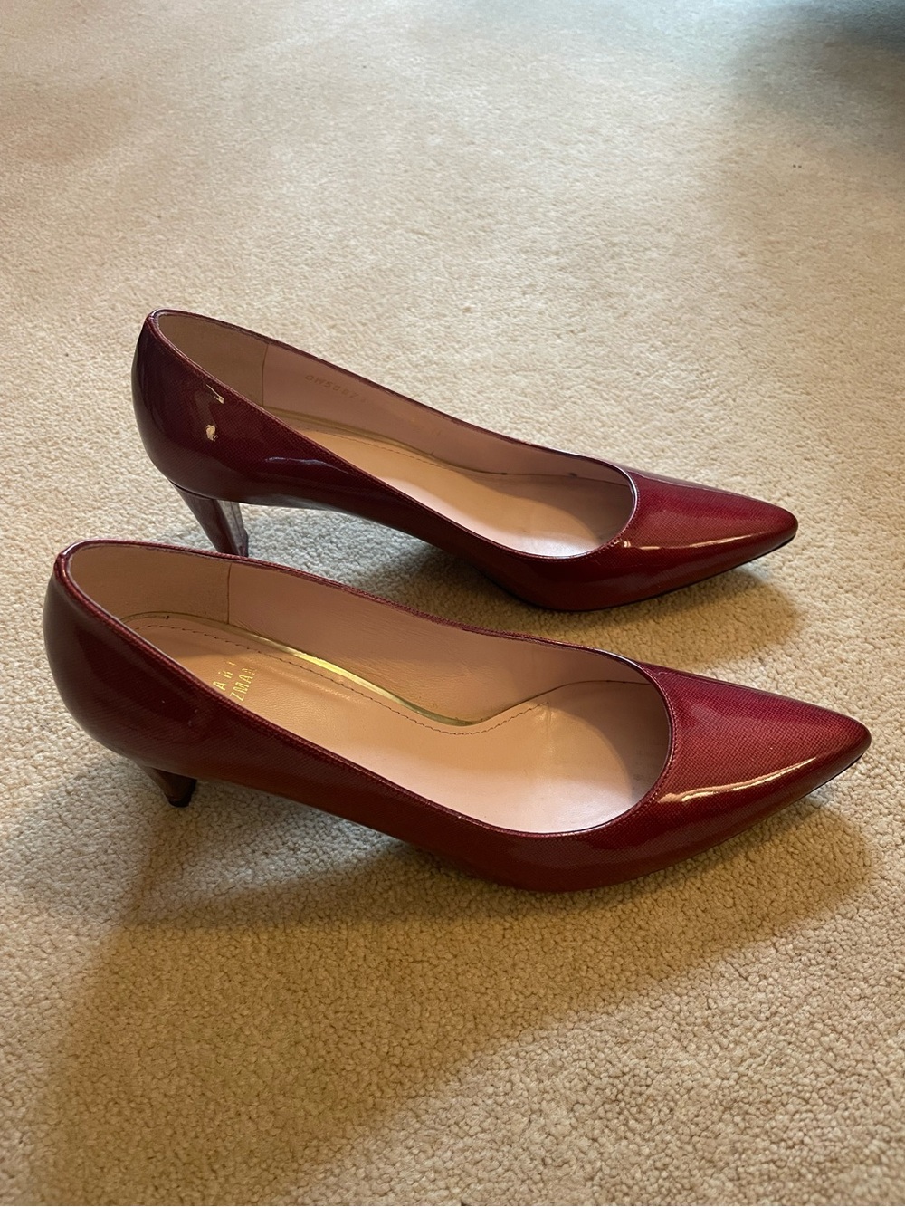 Stuart Weitzman Burgundy Patent Pointed Kitten Heel Pumps